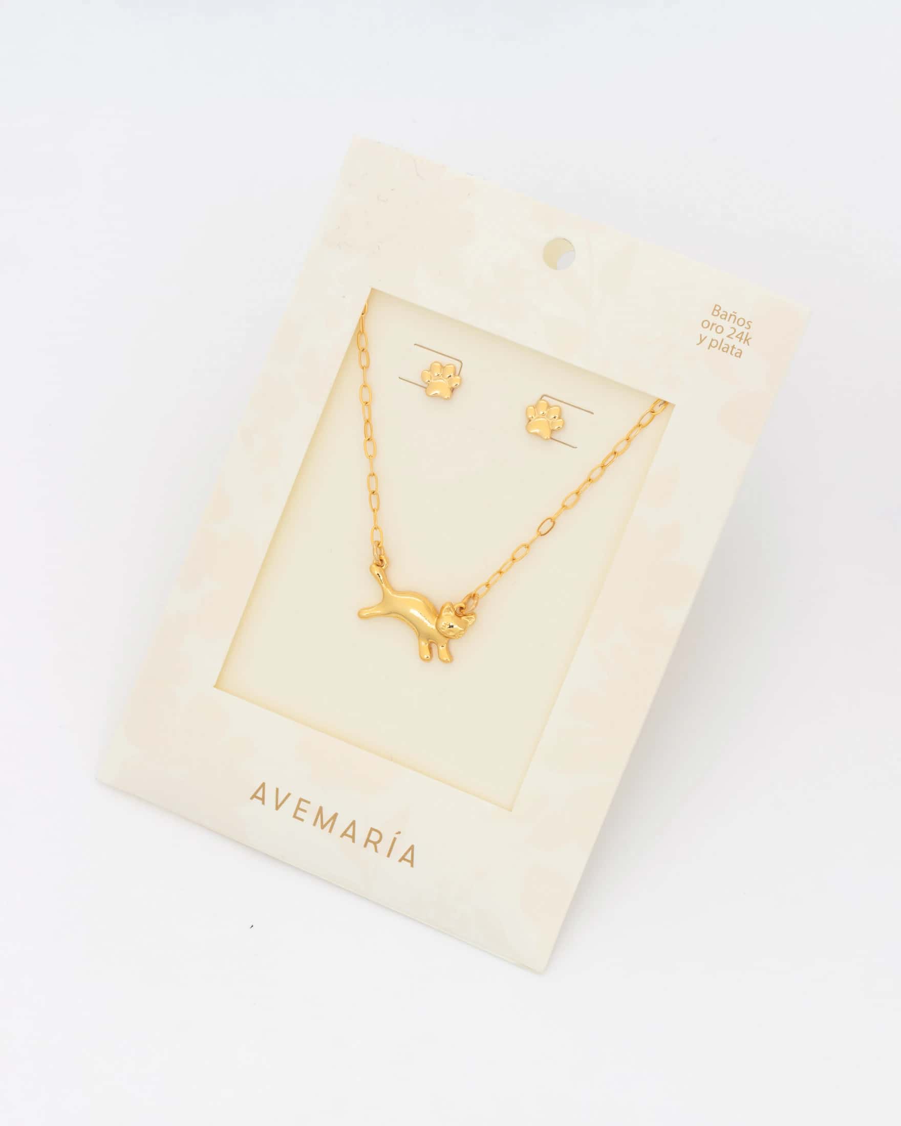 Set Collar Gato + Aretes Huella