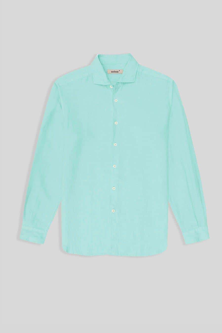 Men's linen shirt aquamarine basic
