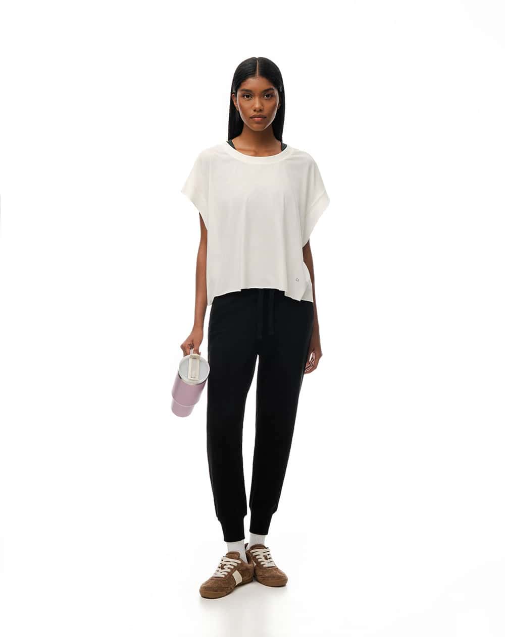 Jogger tiro medio algodón negro mujer