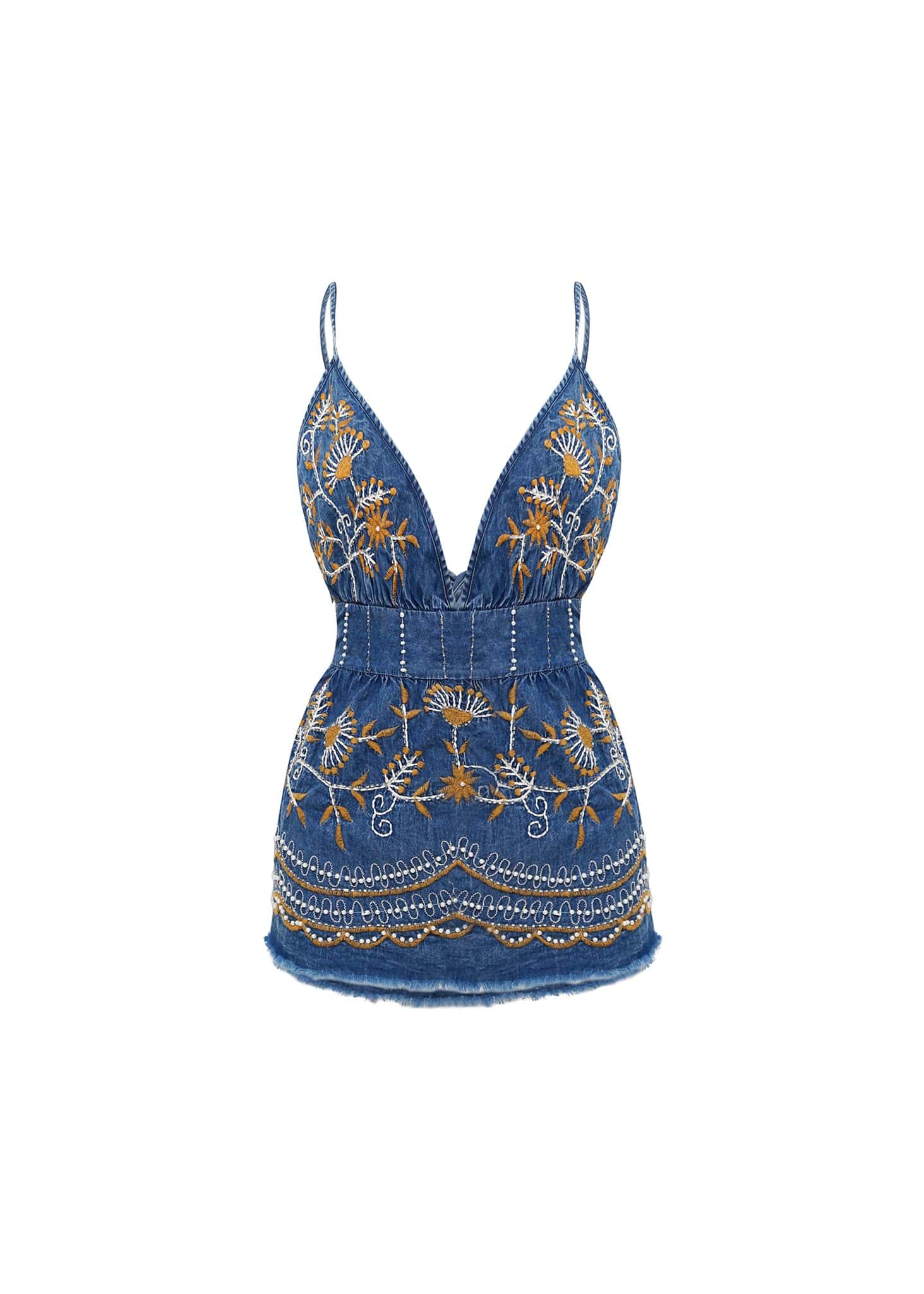 Top Corset de Denim Bordado con Lazo en la Espalda