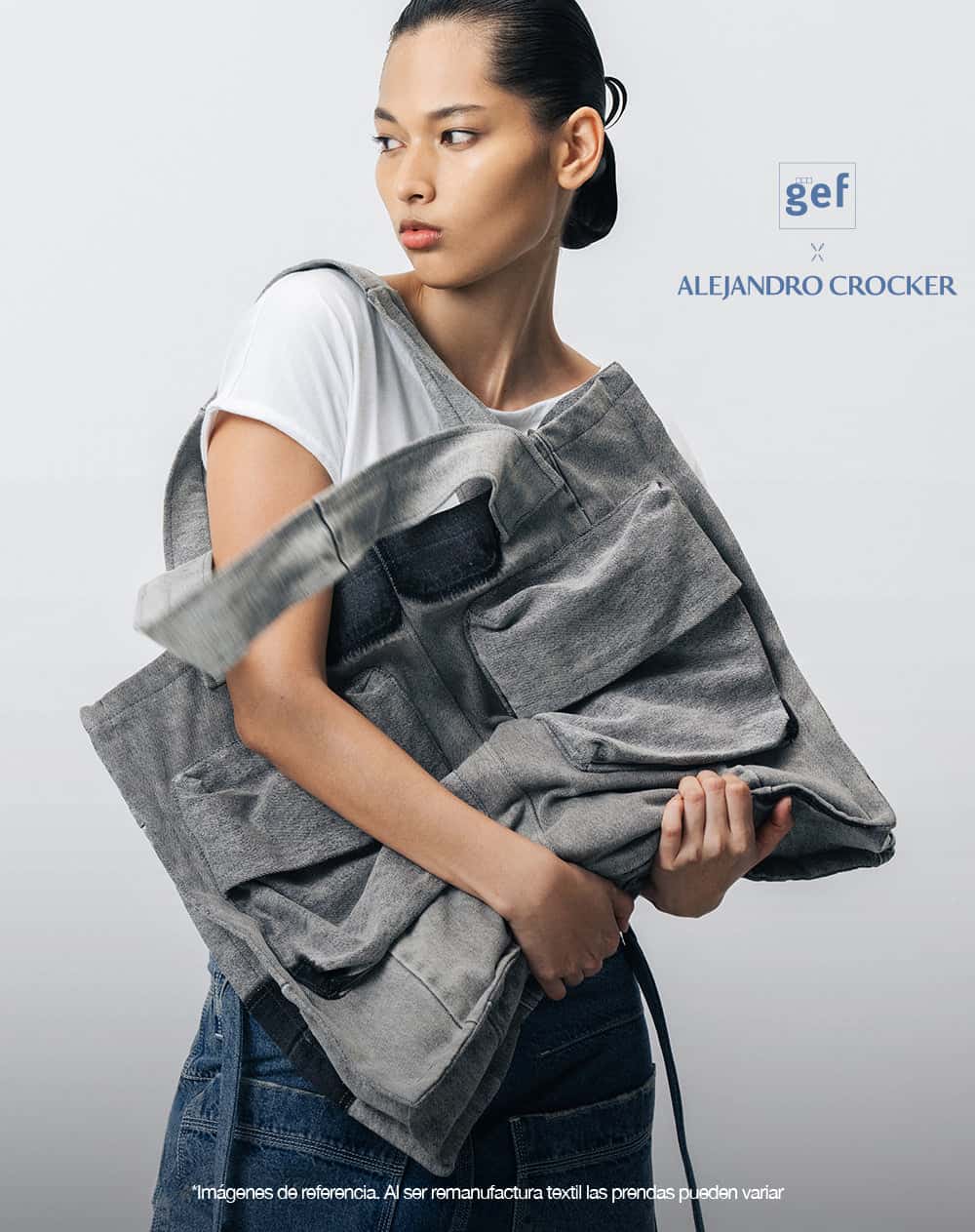 Tote bag denim maxi remanufacturado Gef x Alejandro Crocker mujer