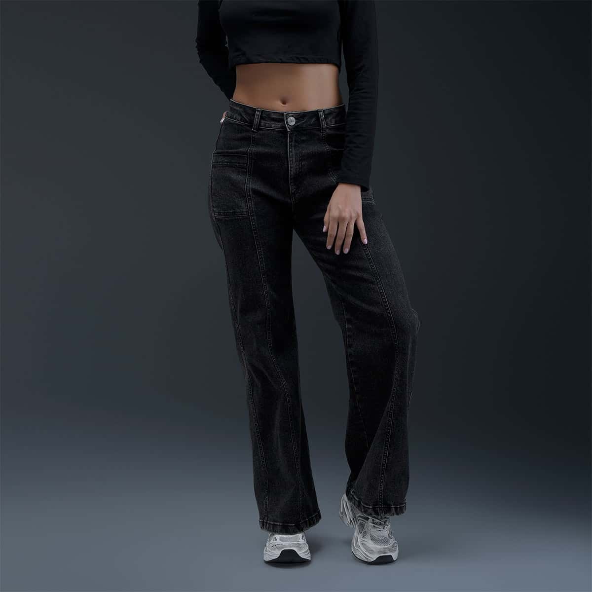 Jeans Negro Wide Leg Mujer