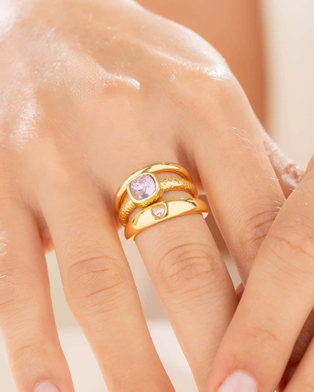 Set X3 Anillos Cristal Lila Talla 8