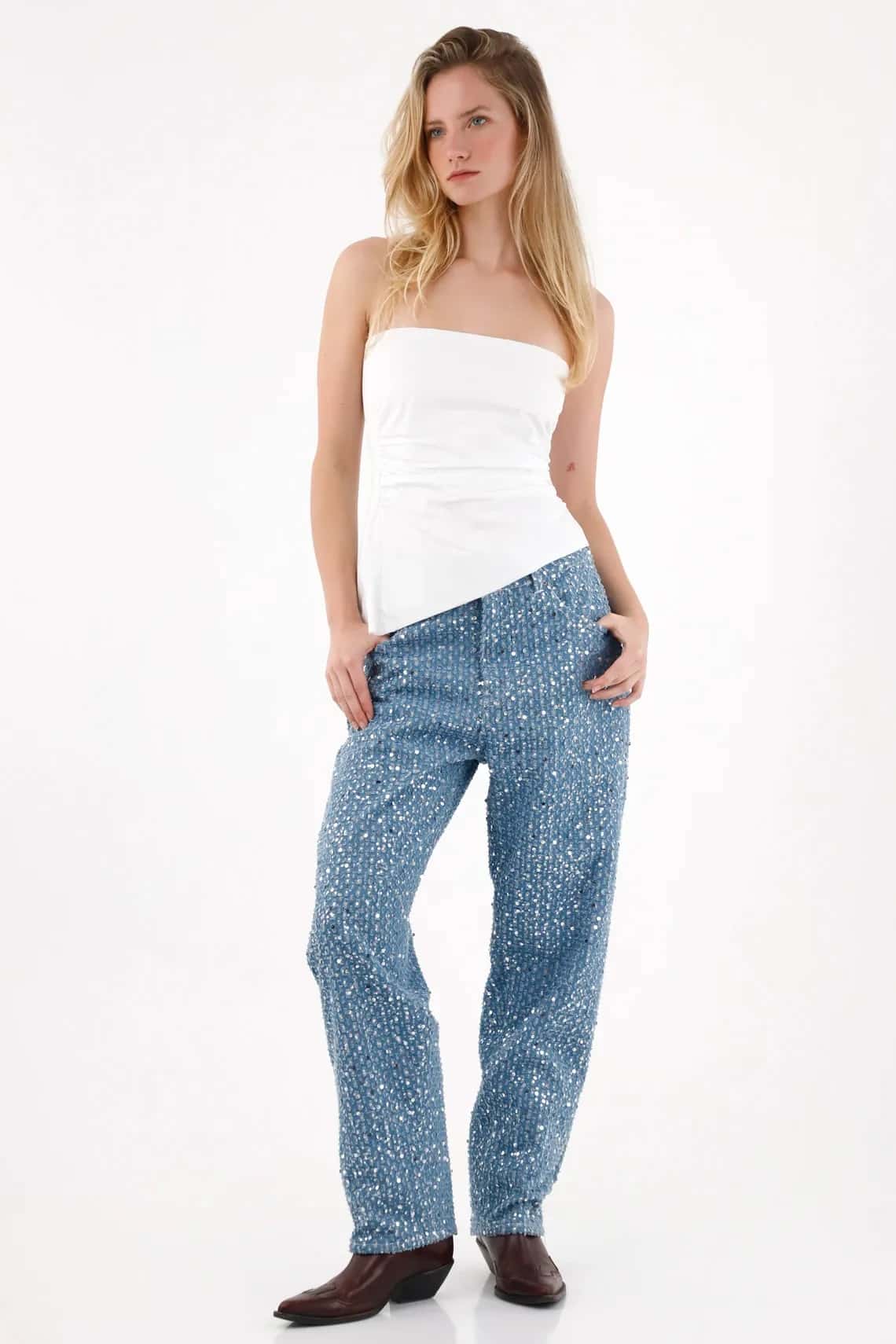 Pantalón Recto con lentejuelas para mujer