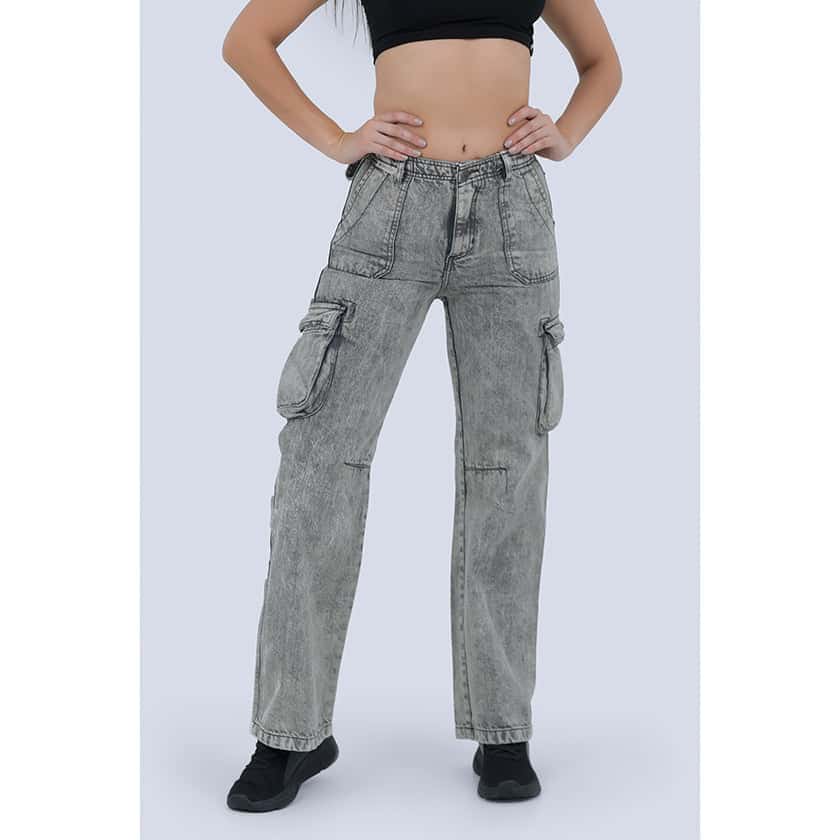 Jeans Wide Leg Gris Mujer
