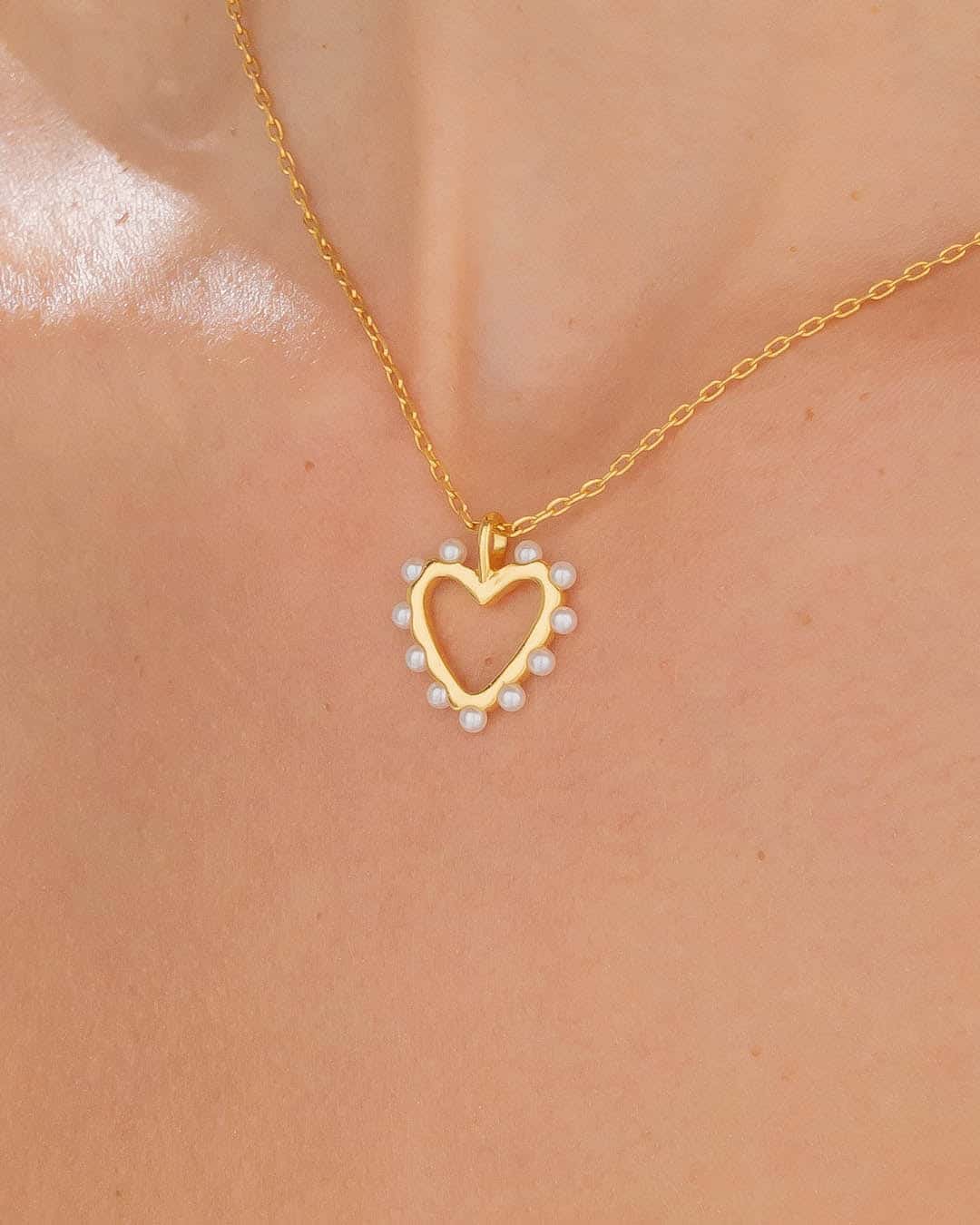 Collar Corazón Perlas + Aretes