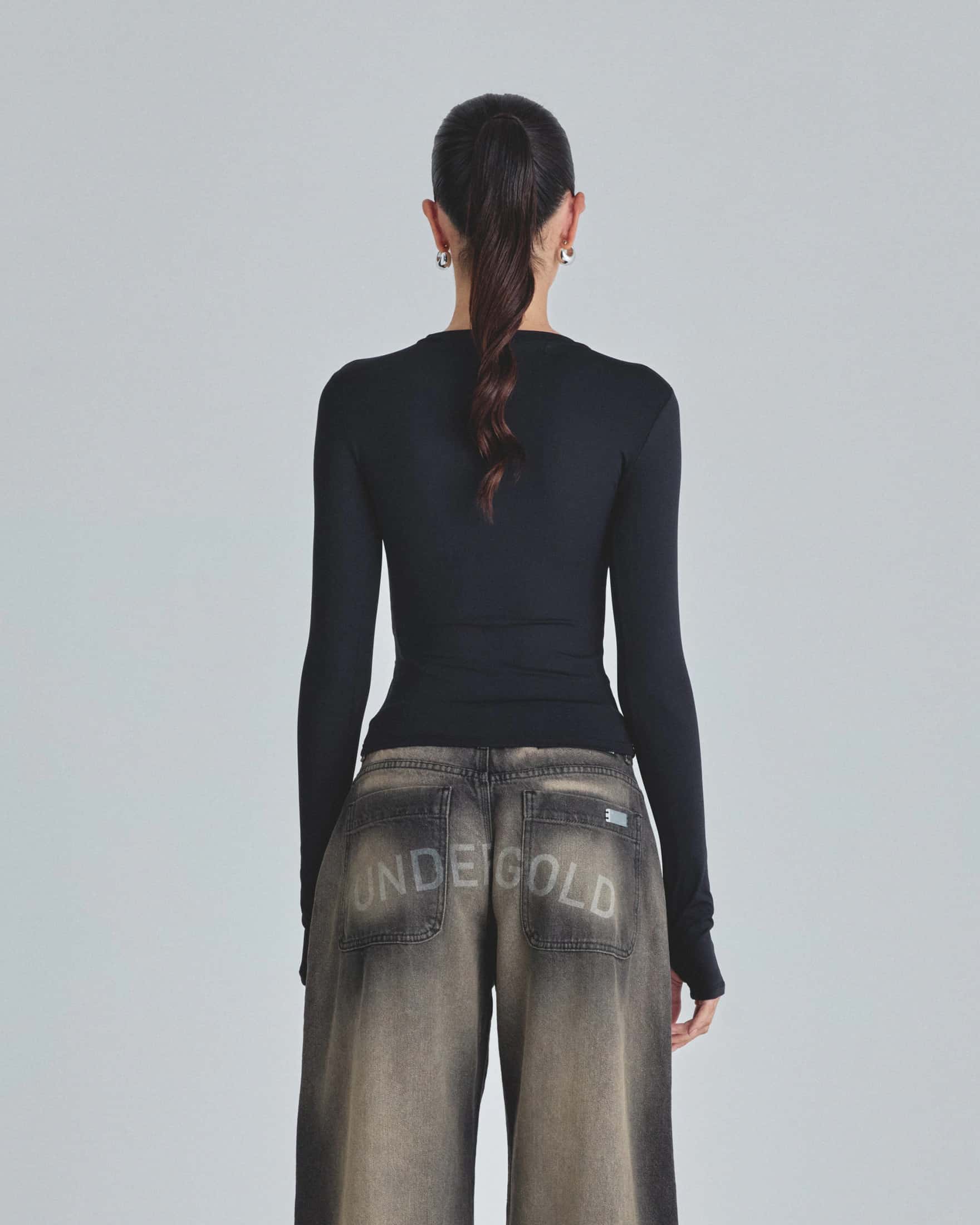W Line Basic Long Sleeve Tshirt Black - miniatura 7