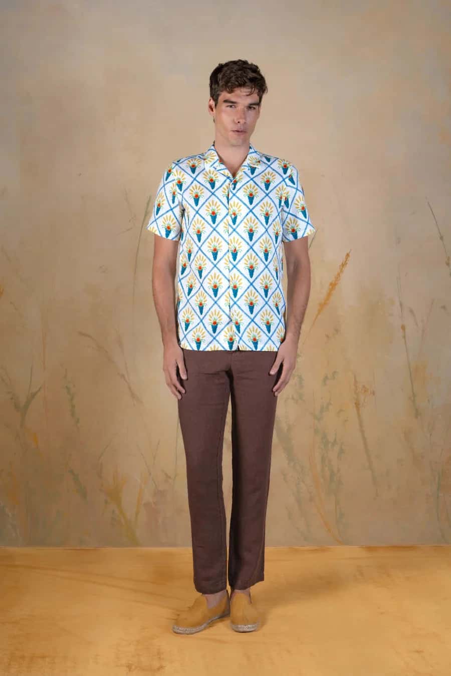 Aurum linen bowling shirt white