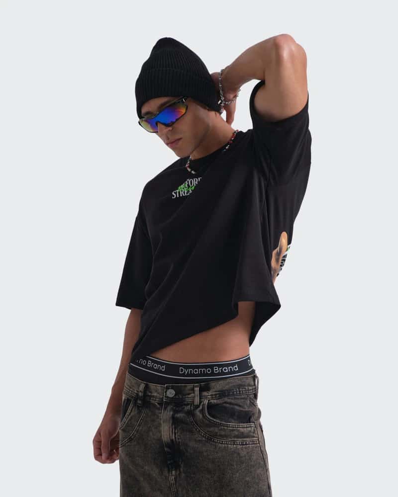 Camiseta Negra Boxy Fit Rewind State - miniatura 1