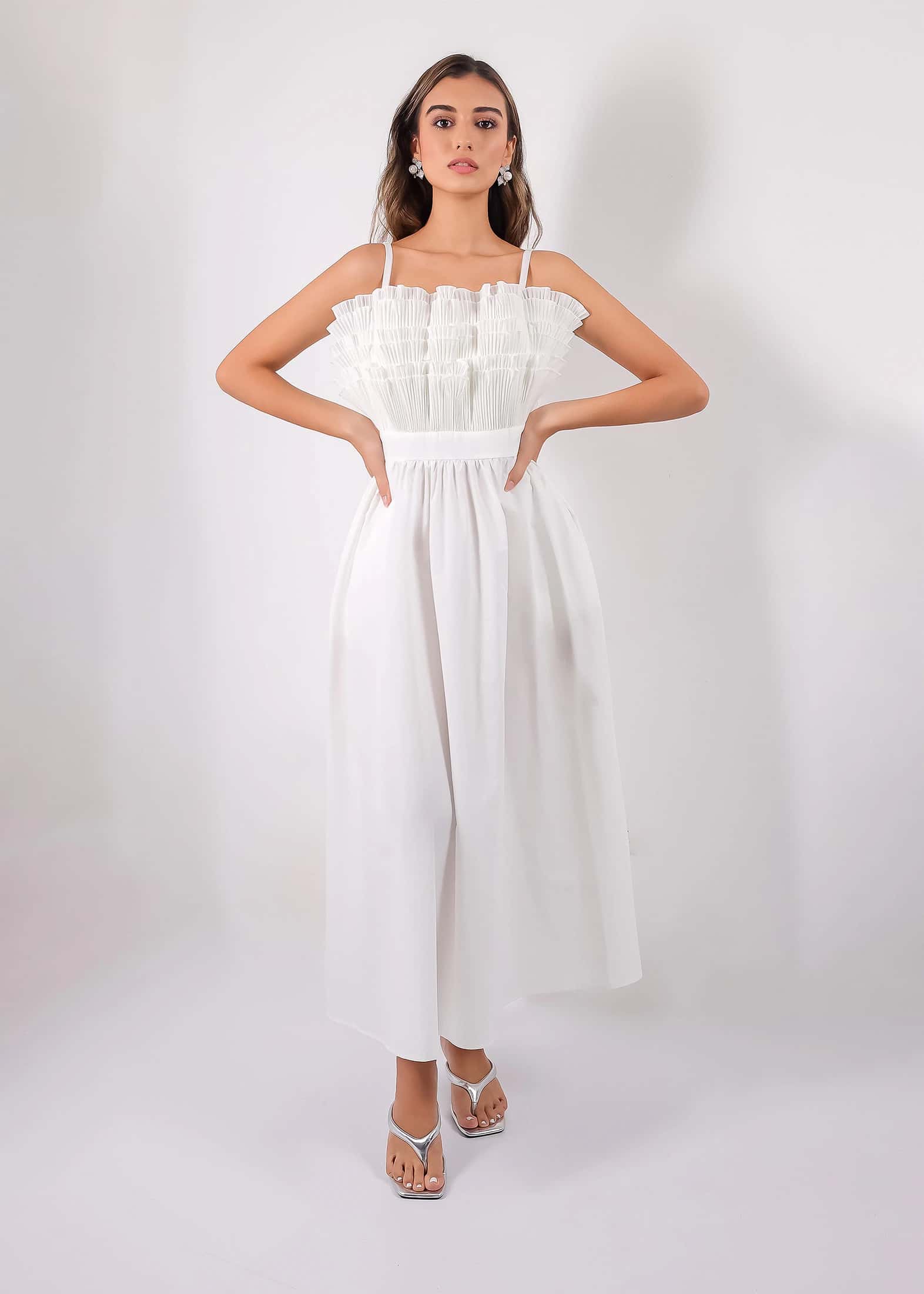 Vestido Pleated Bodice White