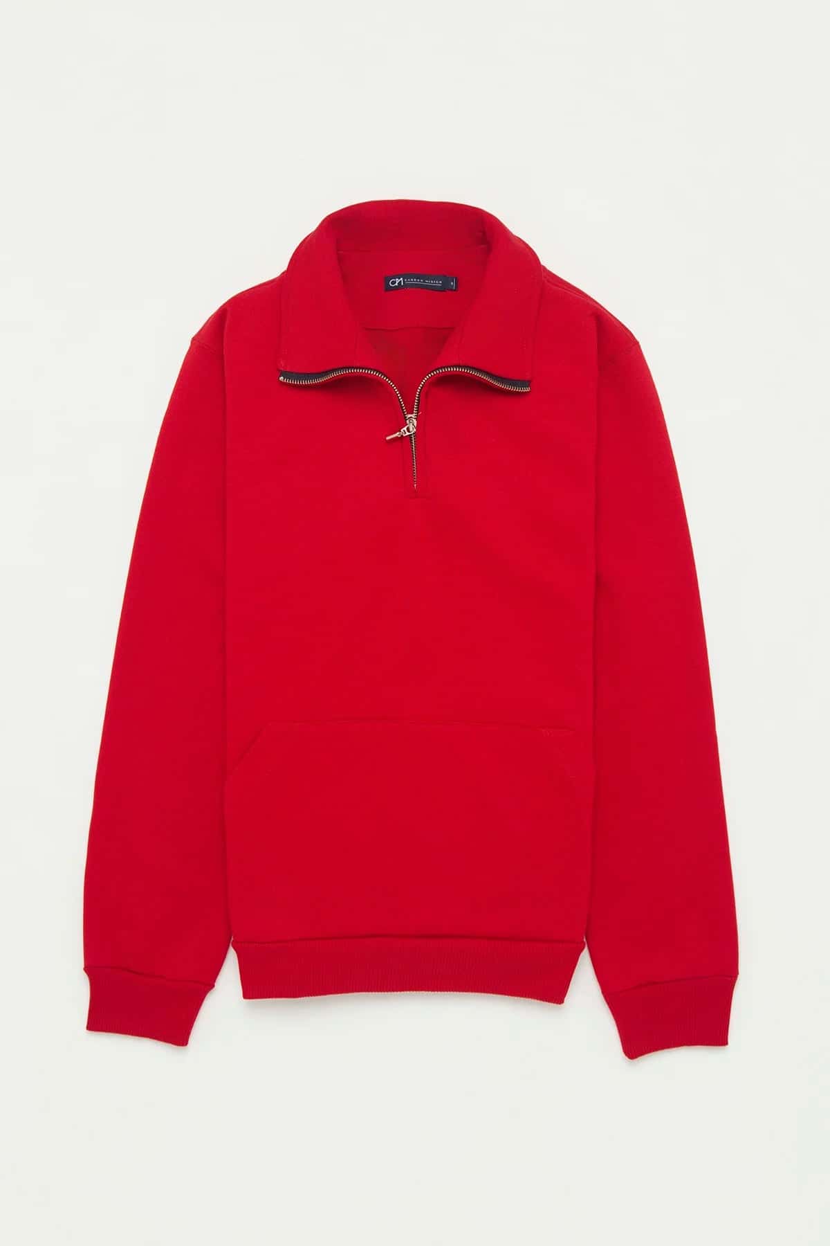Buzo Perchado Half Zip Algodón Rojo