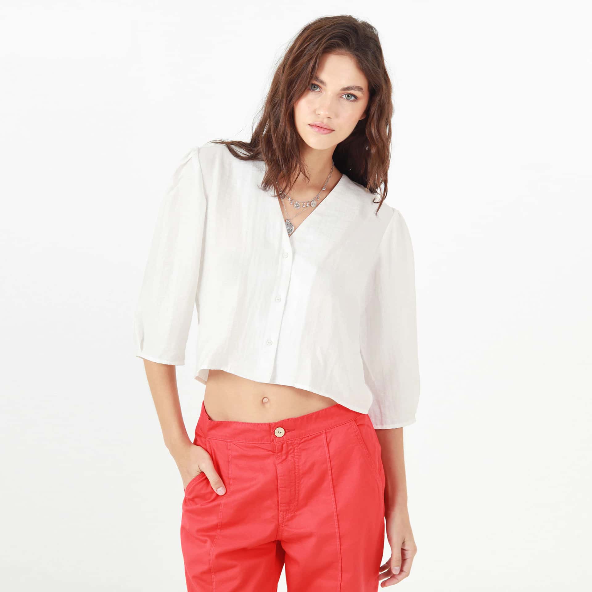 Blusa Cuello V Manga Al Codo