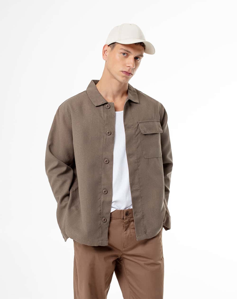 Chaqueta overshirt regular café hombre
