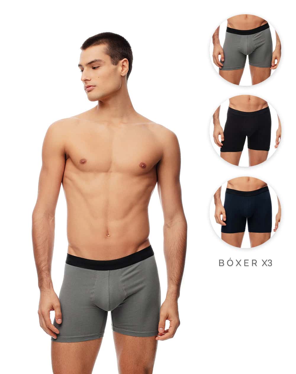 Bóxer medio x3unds surtido hombre