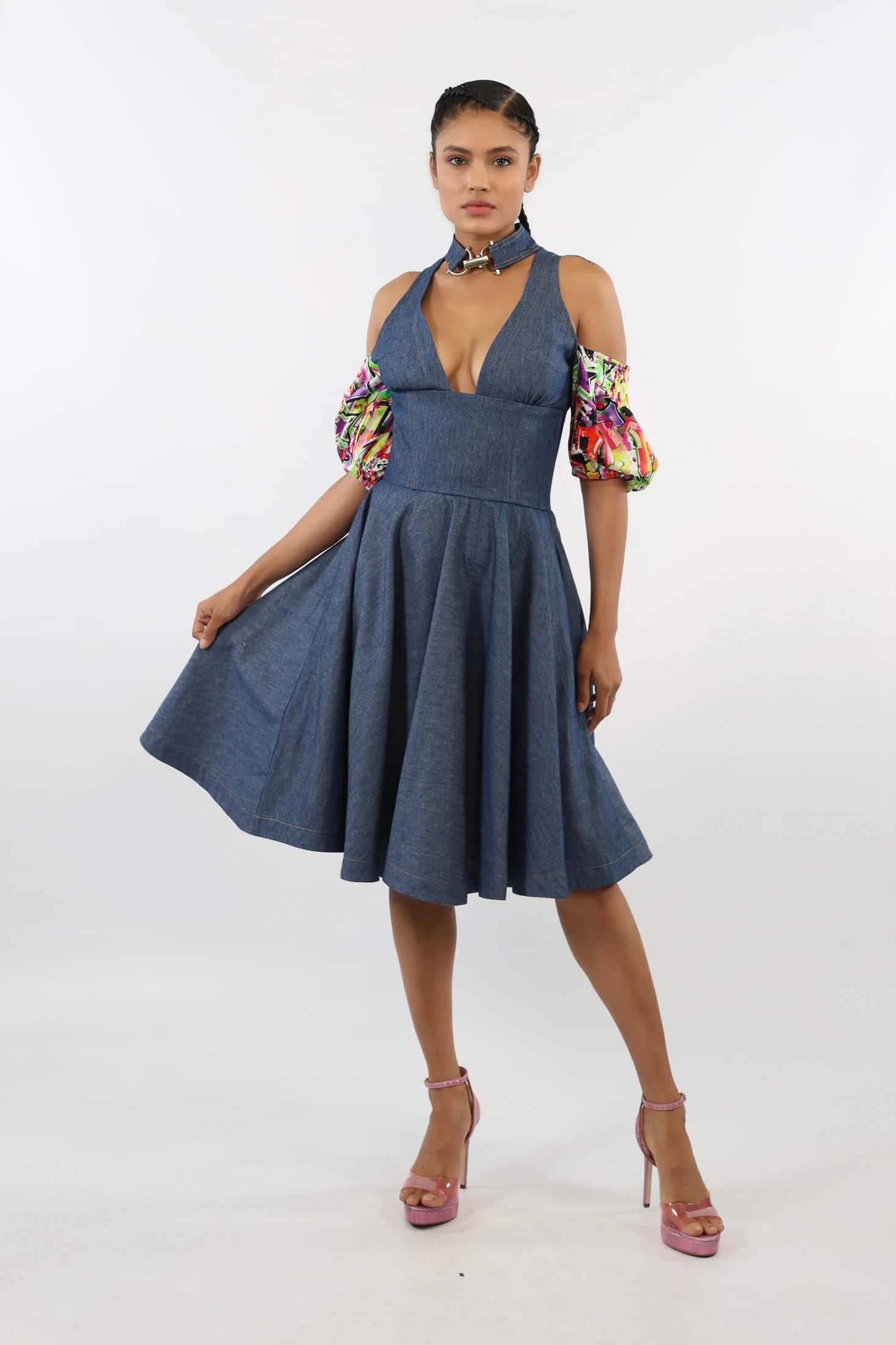 Off Shoulder Denim Dress - miniatura 1