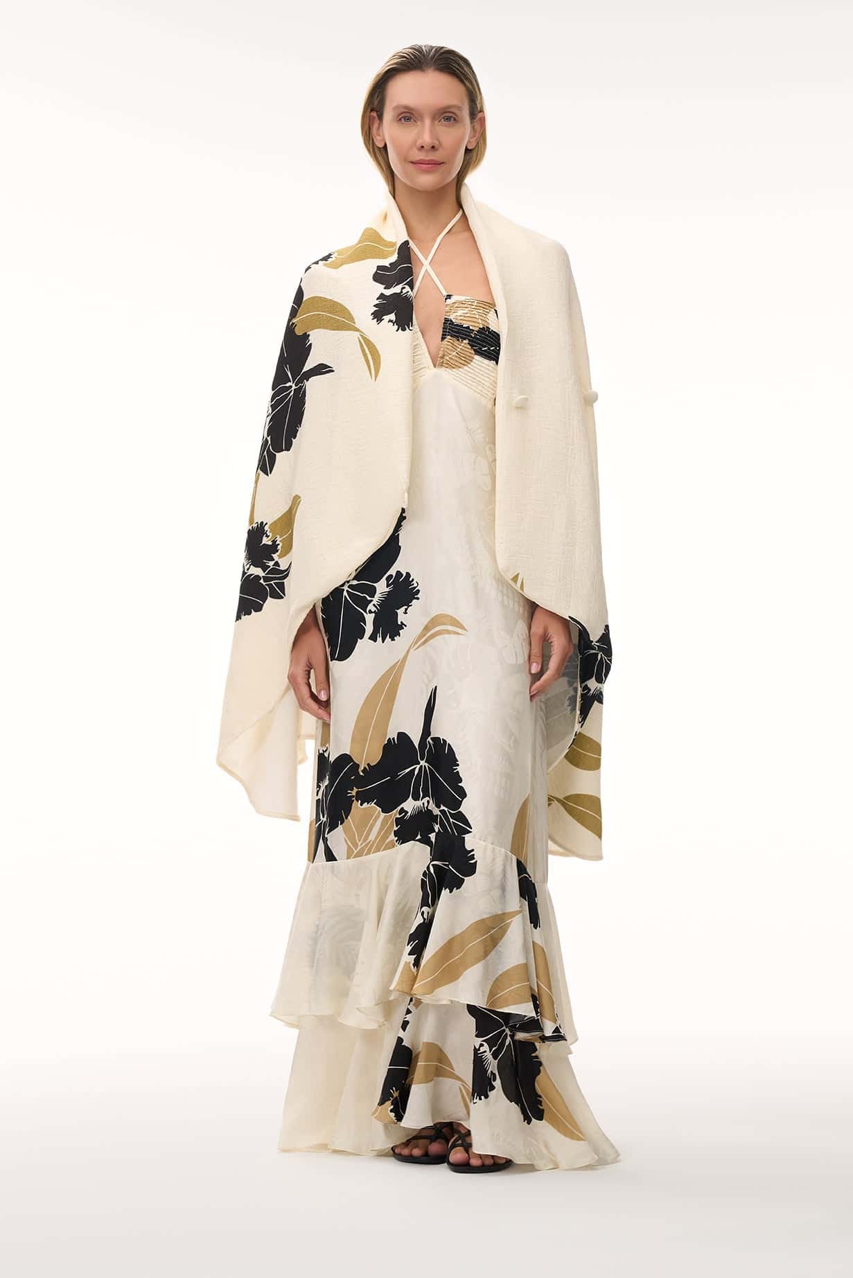 Sevillana Silk Jacquard Maxi Dress / Black Orchids