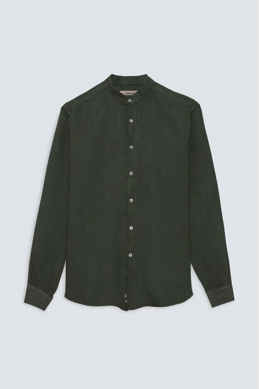 Men's linen shirt mao military green basic