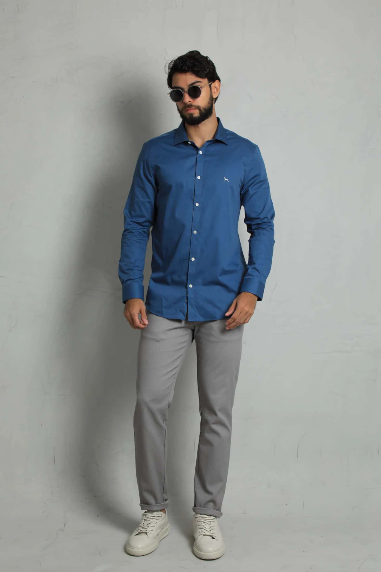 Camisa Manga Larga Azul Grisoso (Slim Fit)