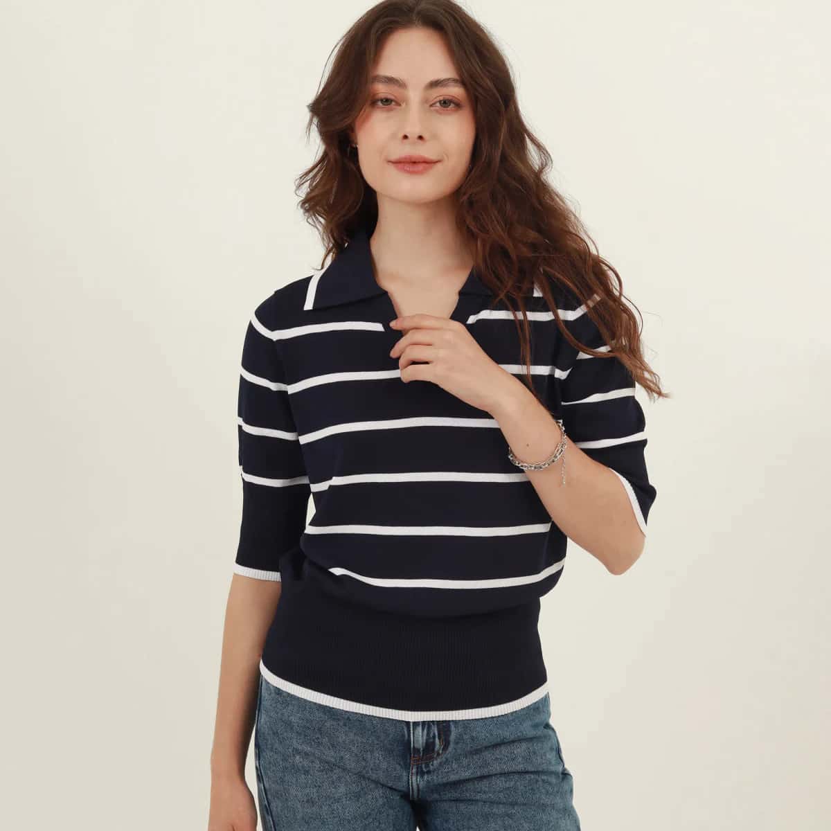 Sweater Cuello Camisero Manga 3Cuartos