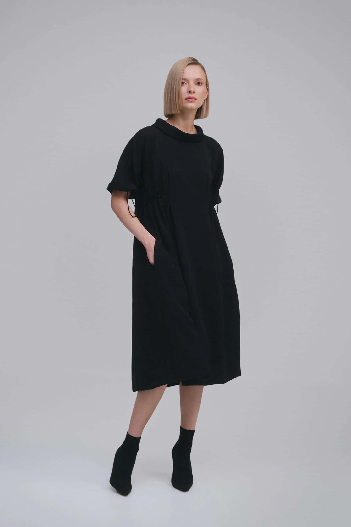 Loose Cowl-Neck Kimono-Sleeve Midi Dress - miniatura 1