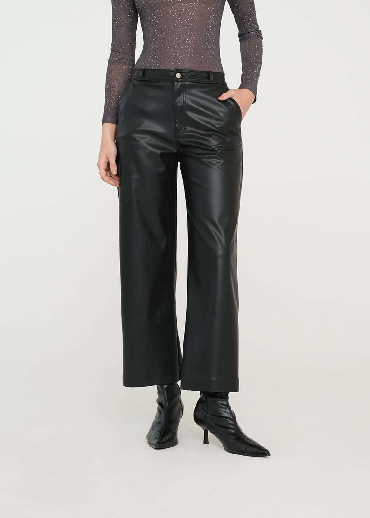 Pantalón Wide Leg efecto cuero