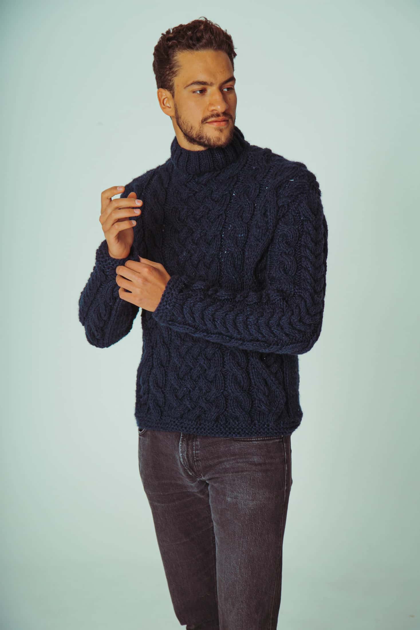 MANUEL HIGH NECK BRAIDED KNIT SWEATER