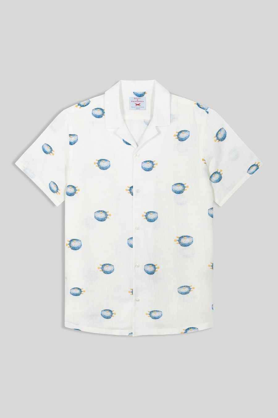 Men's linen shirt with separate pufferfish blue