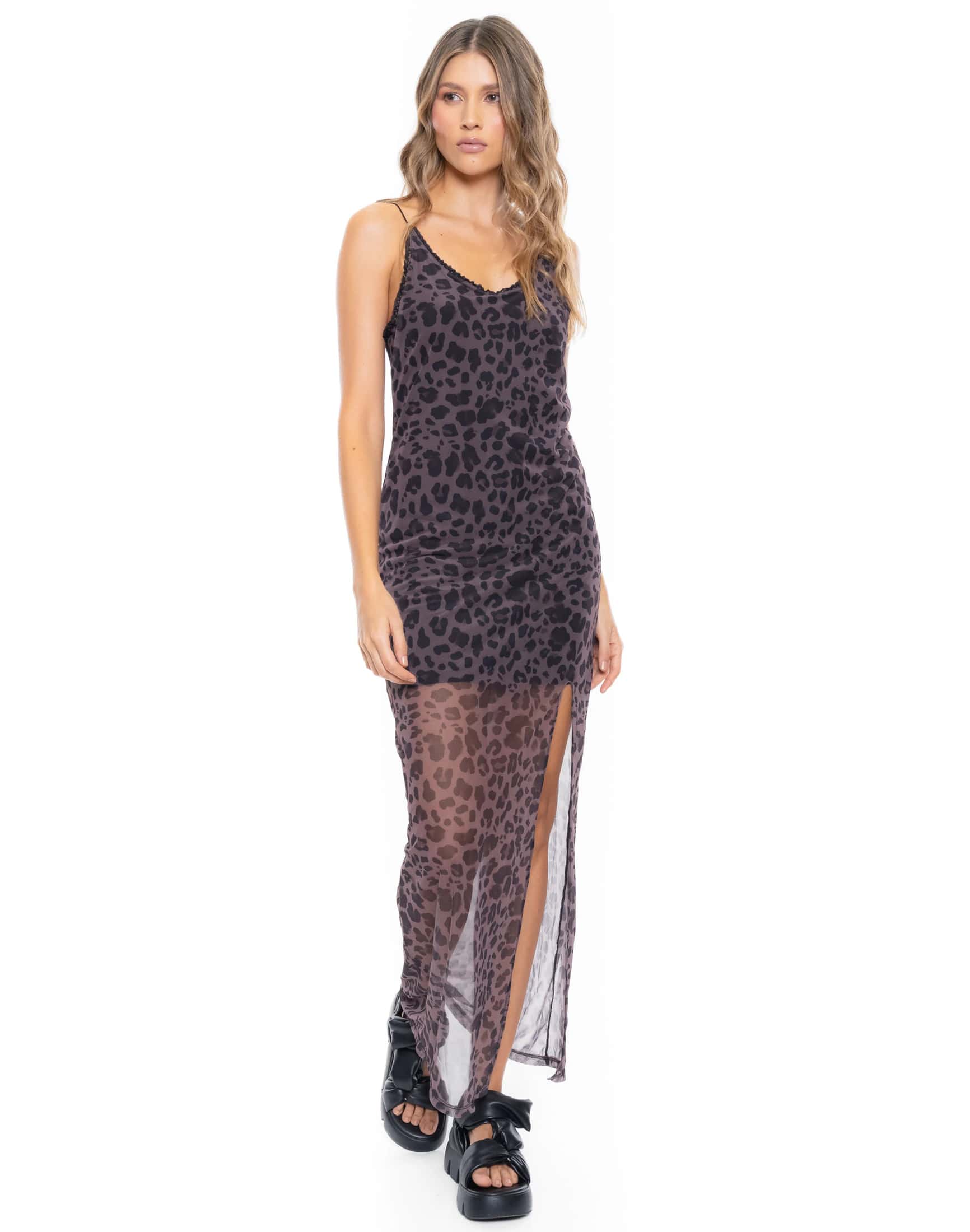 Maxi Vestido De Tiras En Tela Mesh