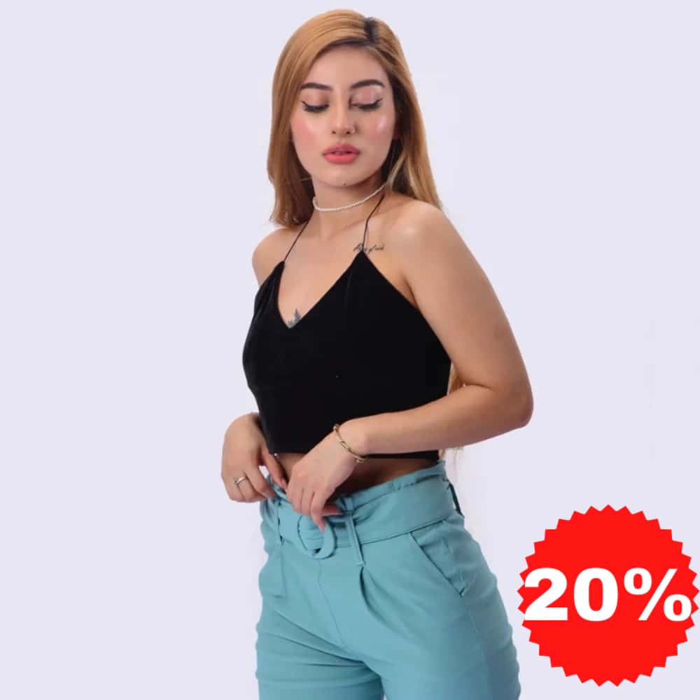 Crop Top Velvet Largo Negro