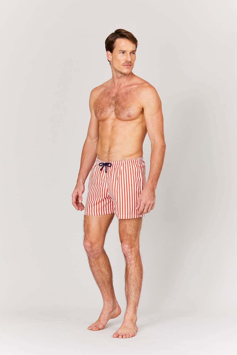 Men's red striped swim trunk