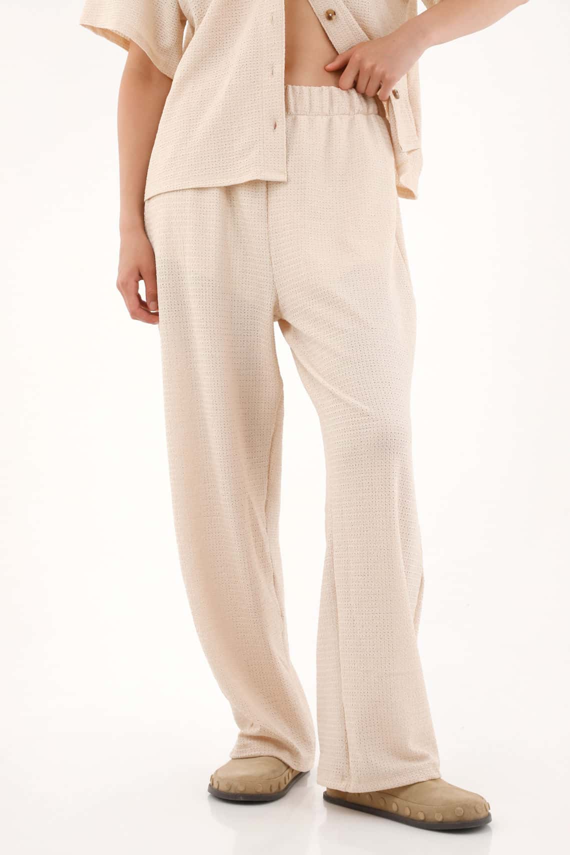 Pantalón Recto crudo en tejido de punto para mujer