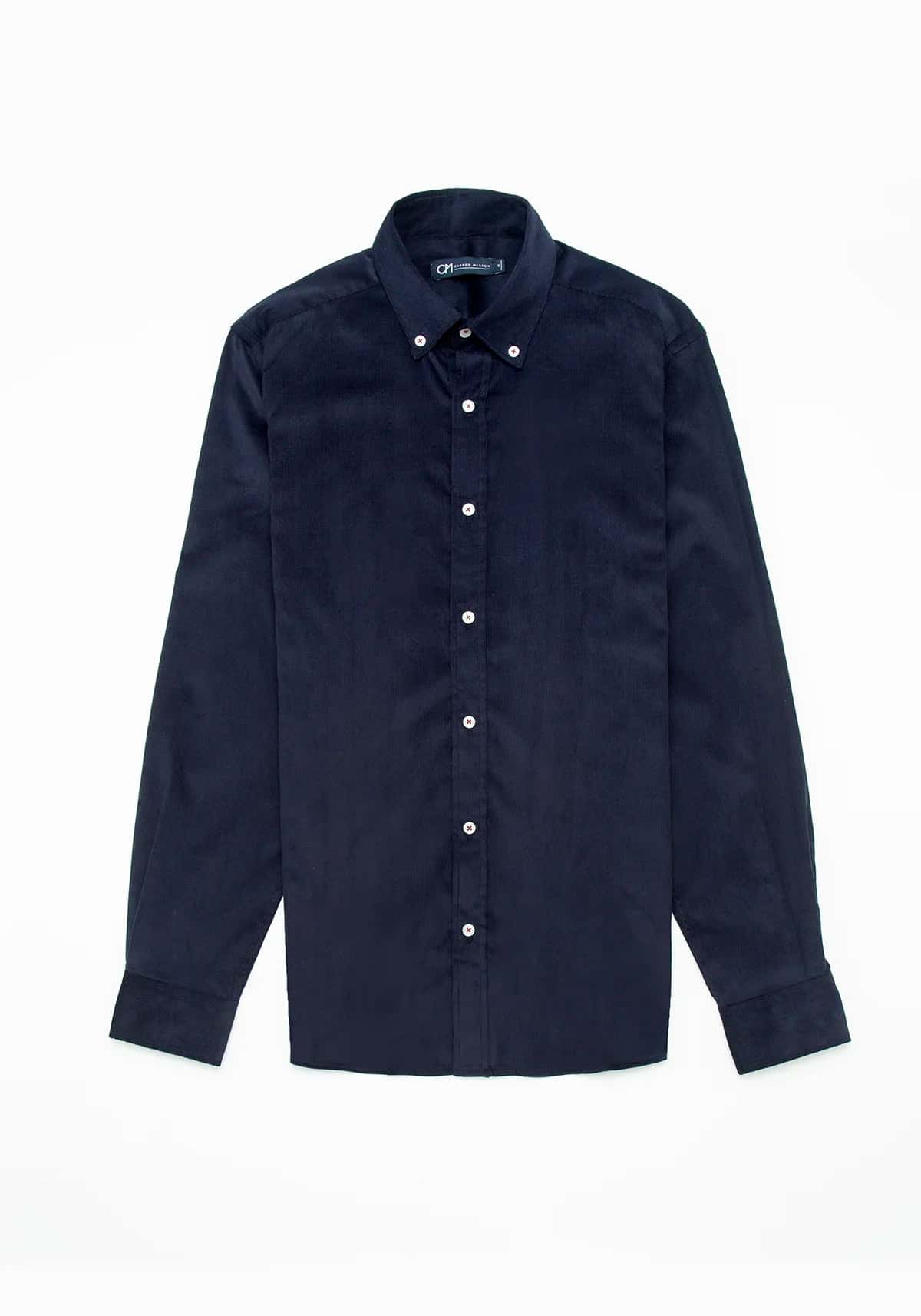 Camisa Micropana Botón Contraste Algodón Azul Oscuro