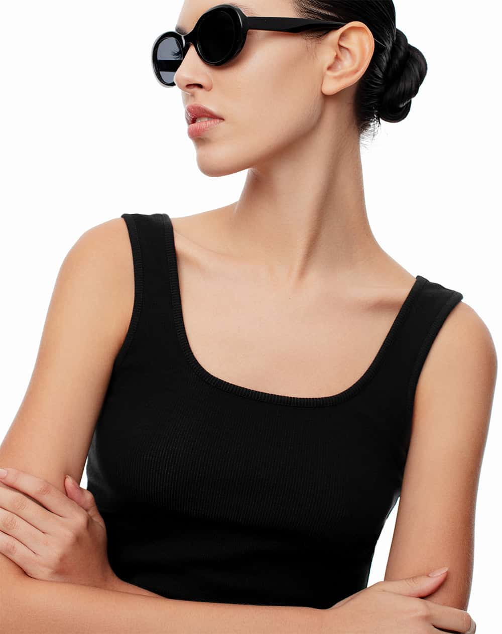 Camiseta manga sisa slim rib algodón negra mujer
