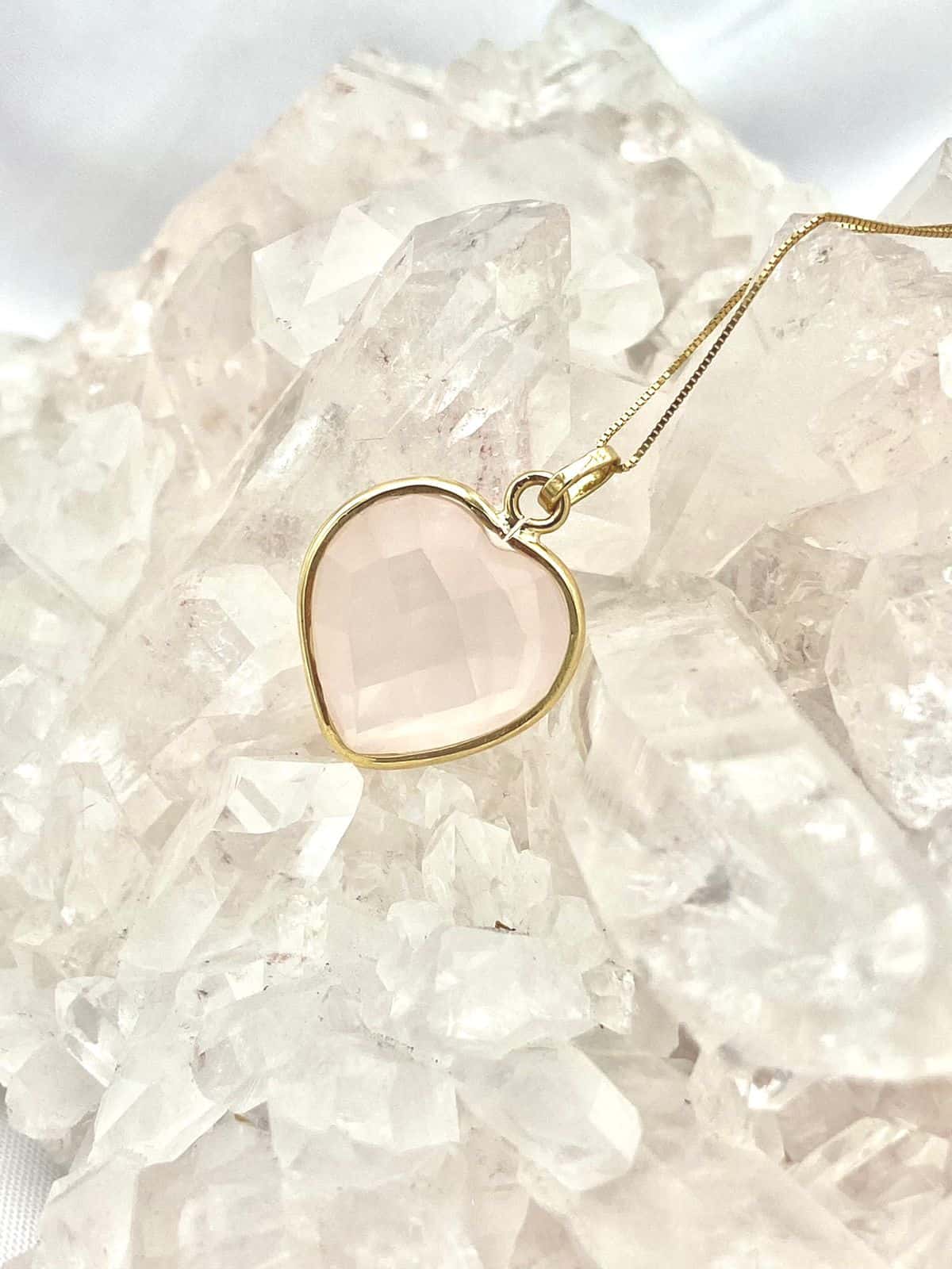 Dije Corazón Cuarzo rosa Oro Amarillo 18K Grande