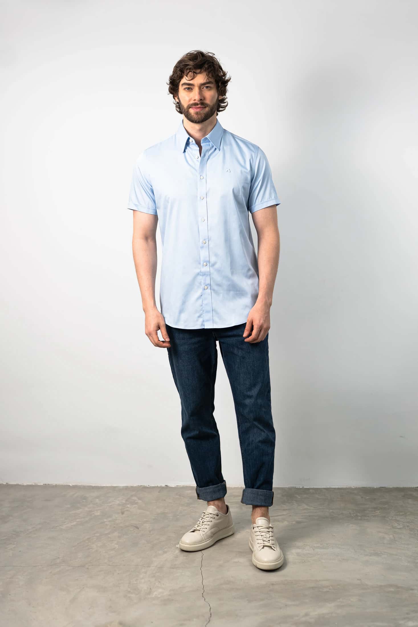 Camisa Manga Corta Azul Celeste