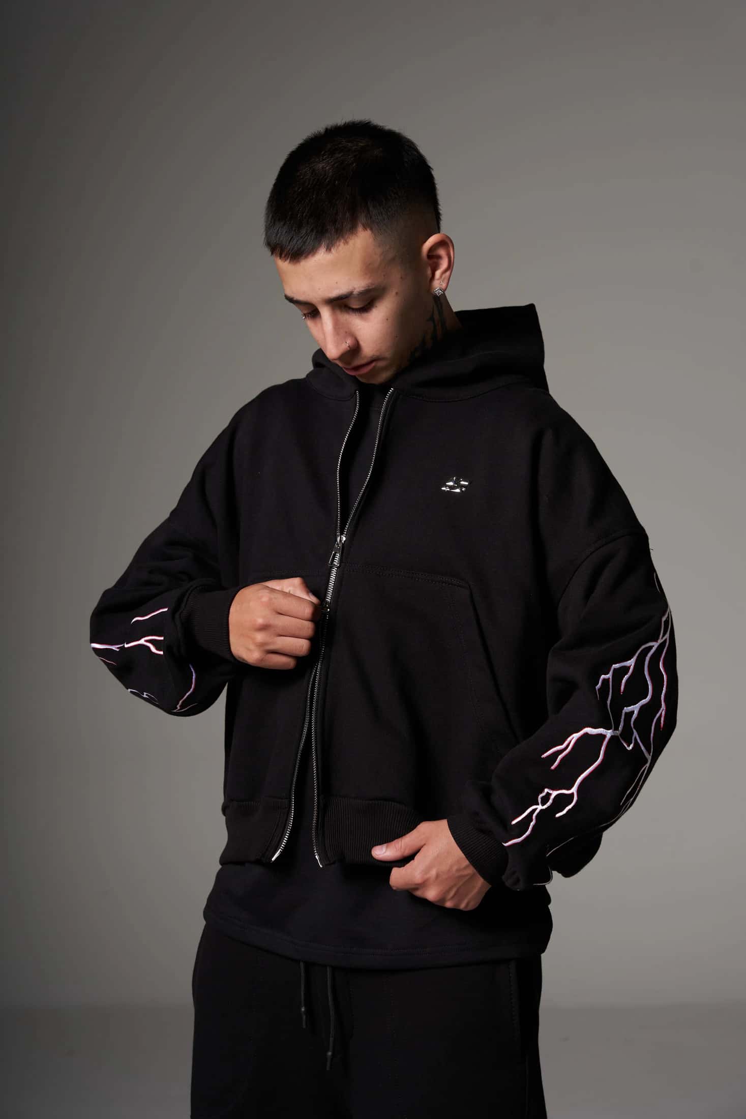 Double Zip Hoodie Boxy fit Red lights