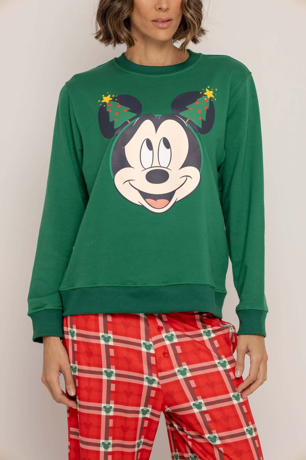 Conjunto Pantalón Crewneck Verde Navidad Mickey