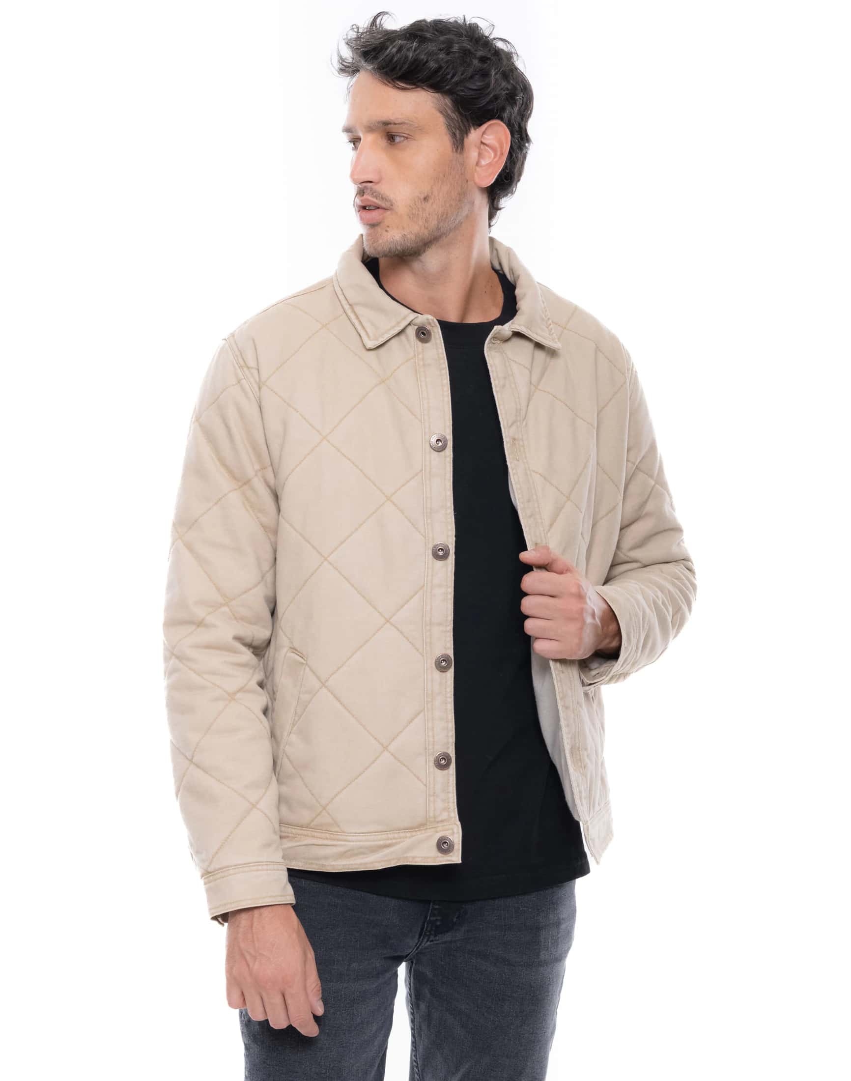 Chaqueta Trucker Acolchada Camel Con Costuras Decorativas