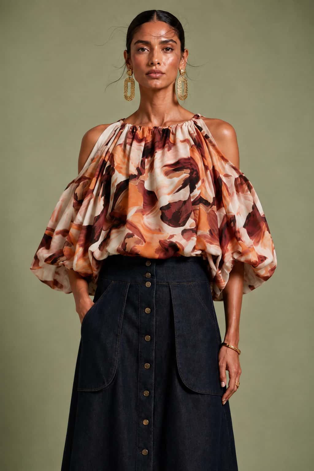 Blusa Bingo tonos tierra estampado