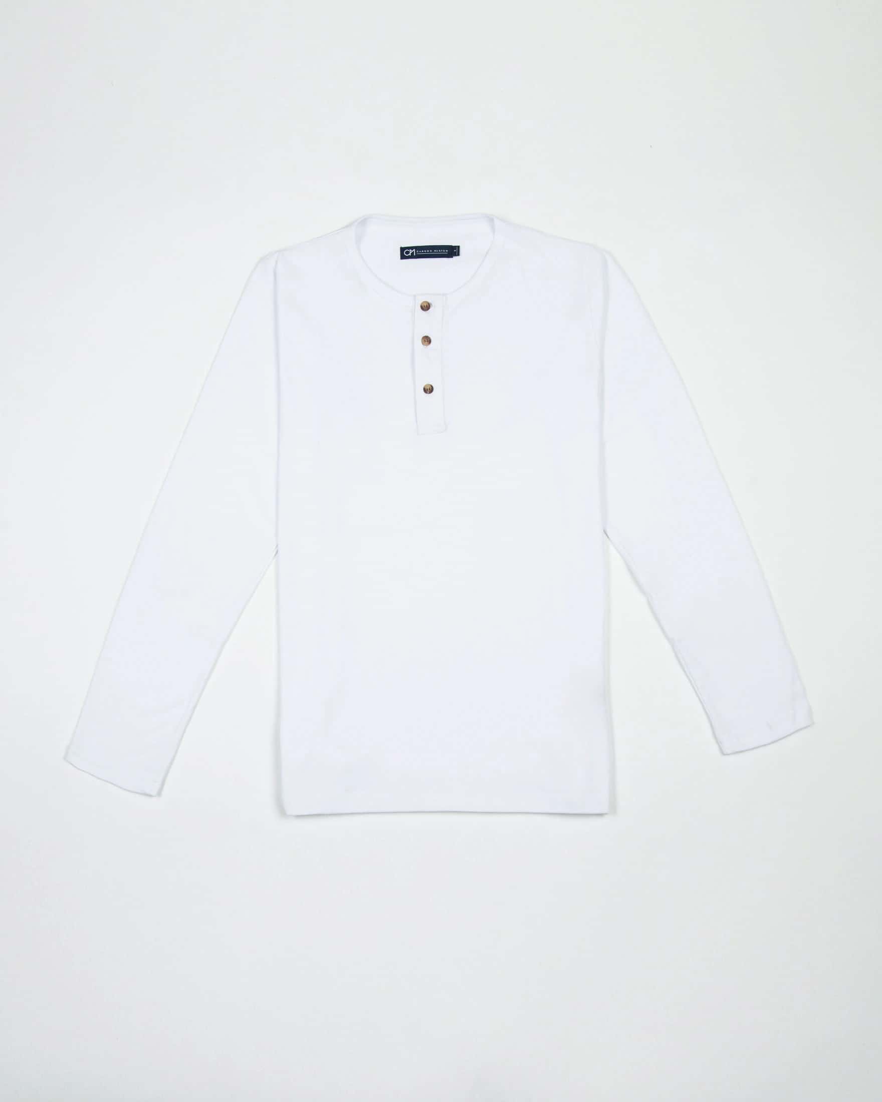 Camiseta Henley Manga Larga Algodón Blanco