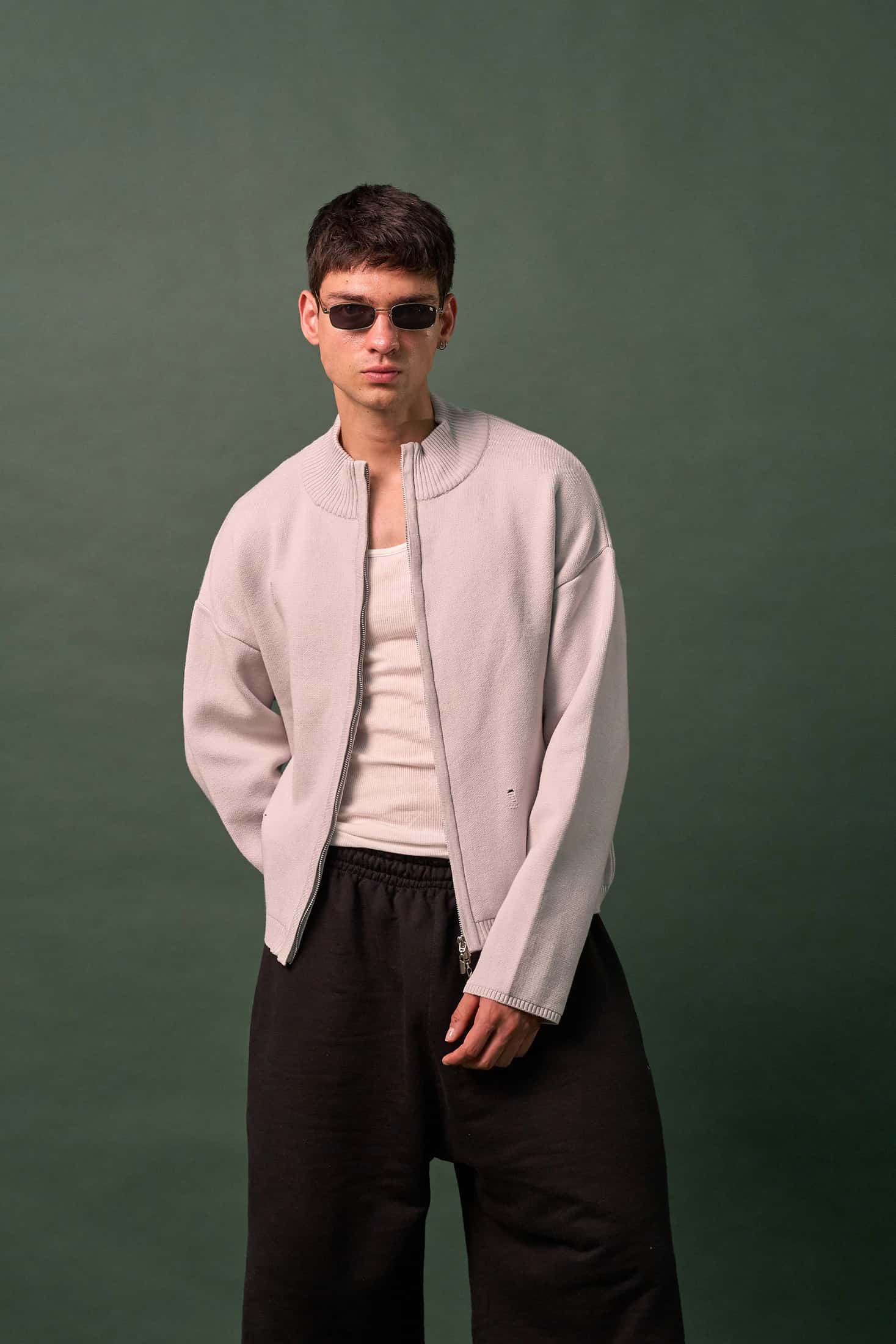 Knit Double Zipper - Gris - miniatura 6