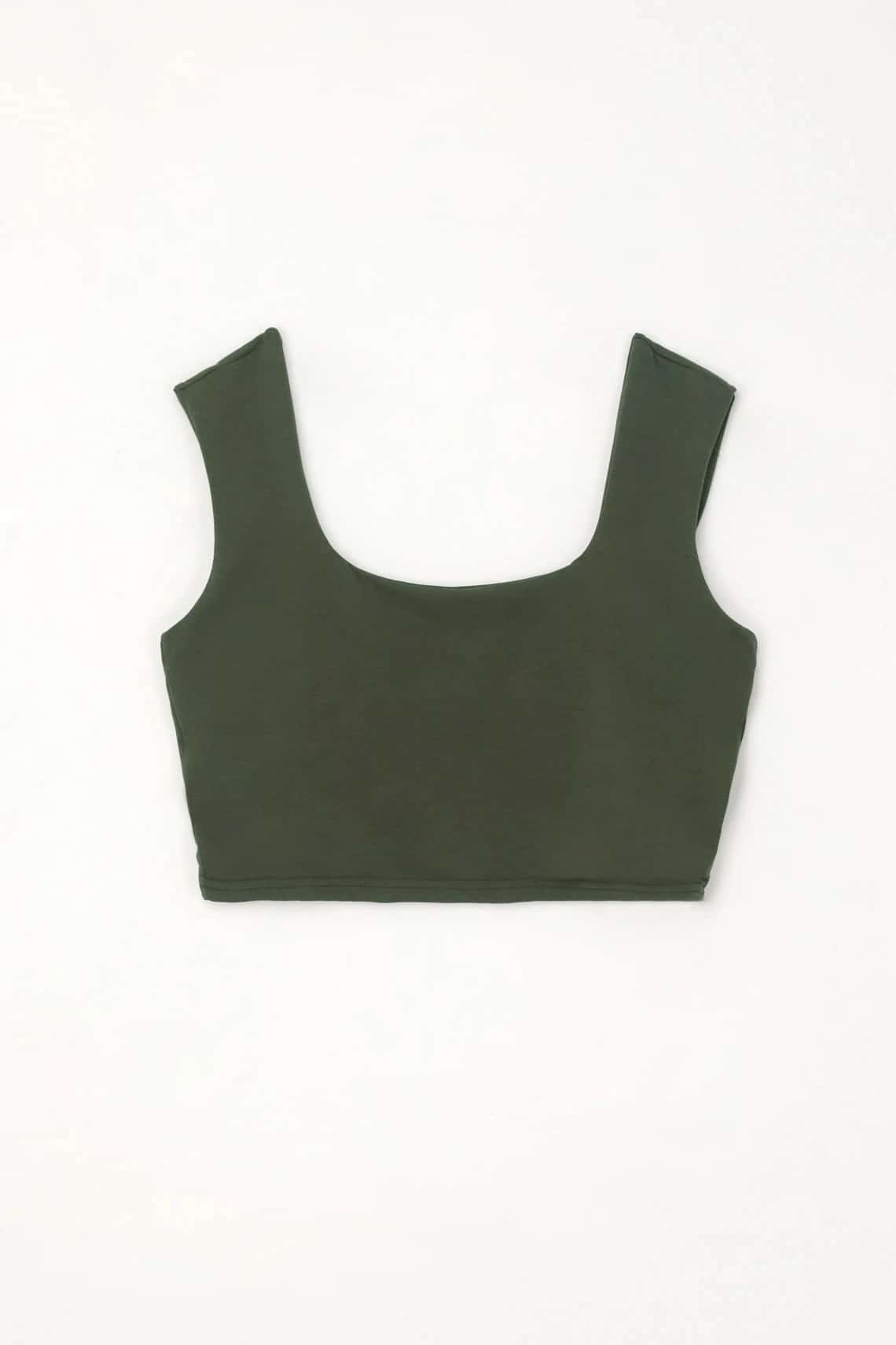 Camiseta crop manga sisa verde con diseño minimalista para mujer