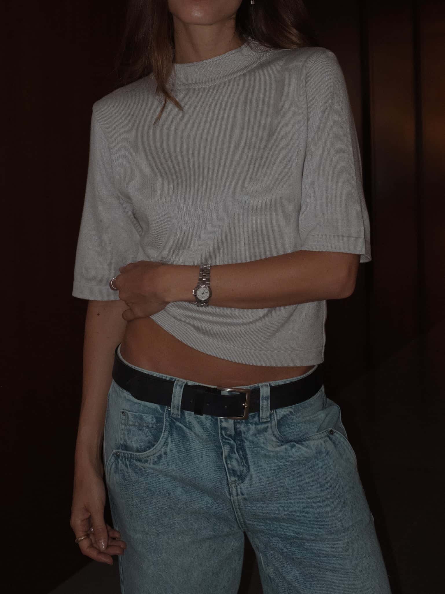 TALL COLLAR KNIT T-SHIRT - LIGHT GRAY - miniatura 2