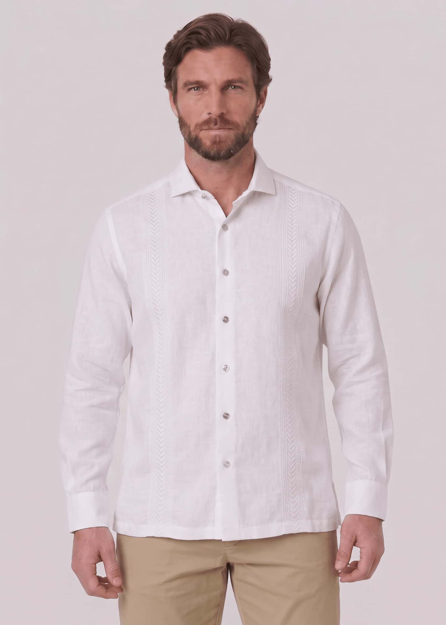 Guayabera en lino bordada manga larga para hombre Jon Sonen 010125067