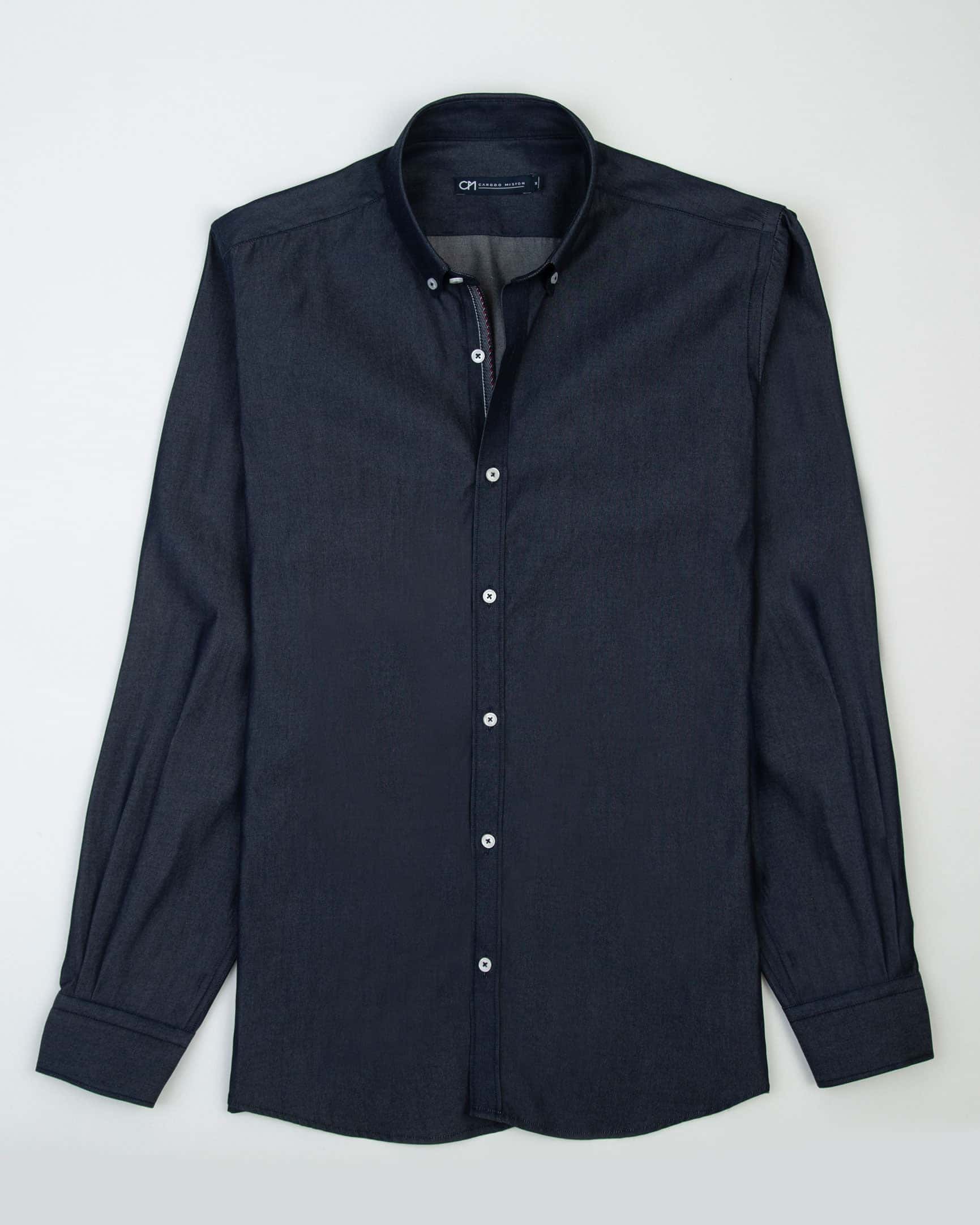 Camisa Denim Hiladillo Contraste Algodón Azul Oscuro