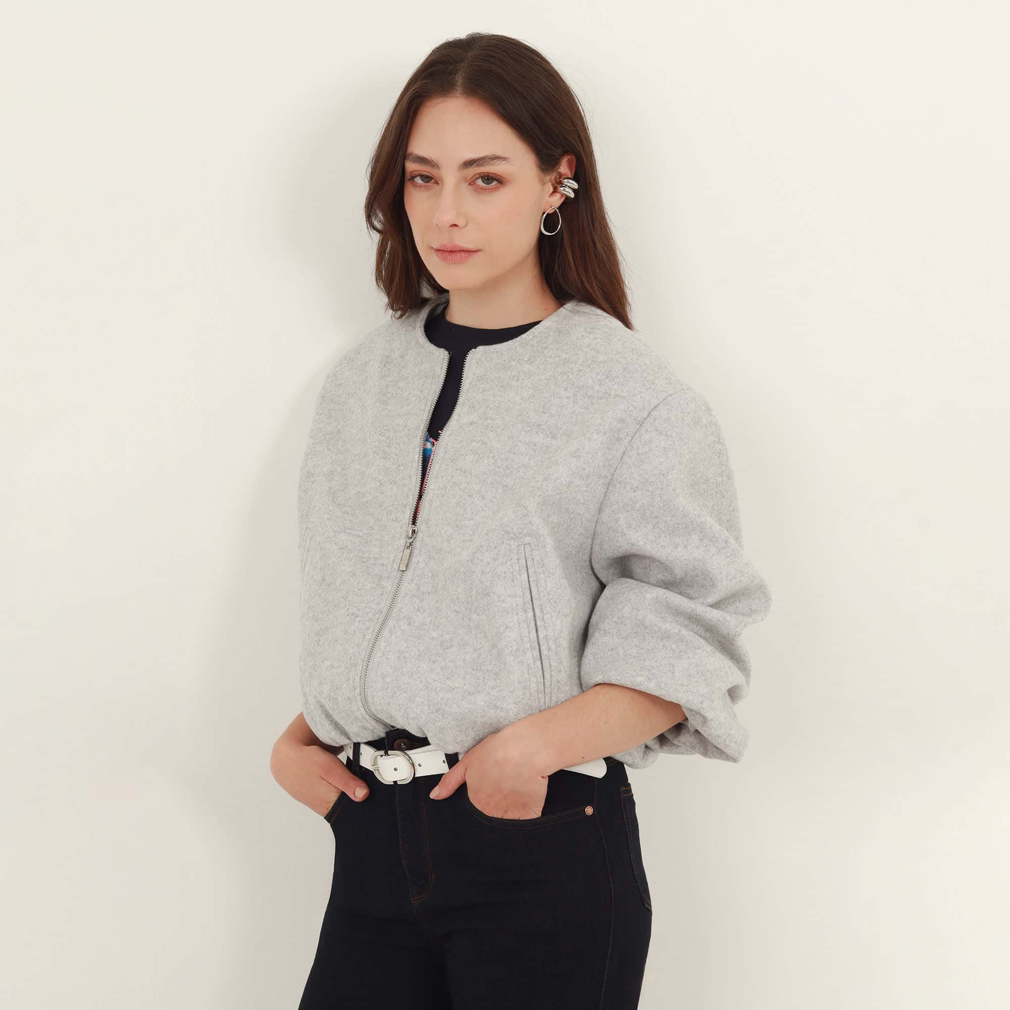 Chaqueta bomber cuello redondo