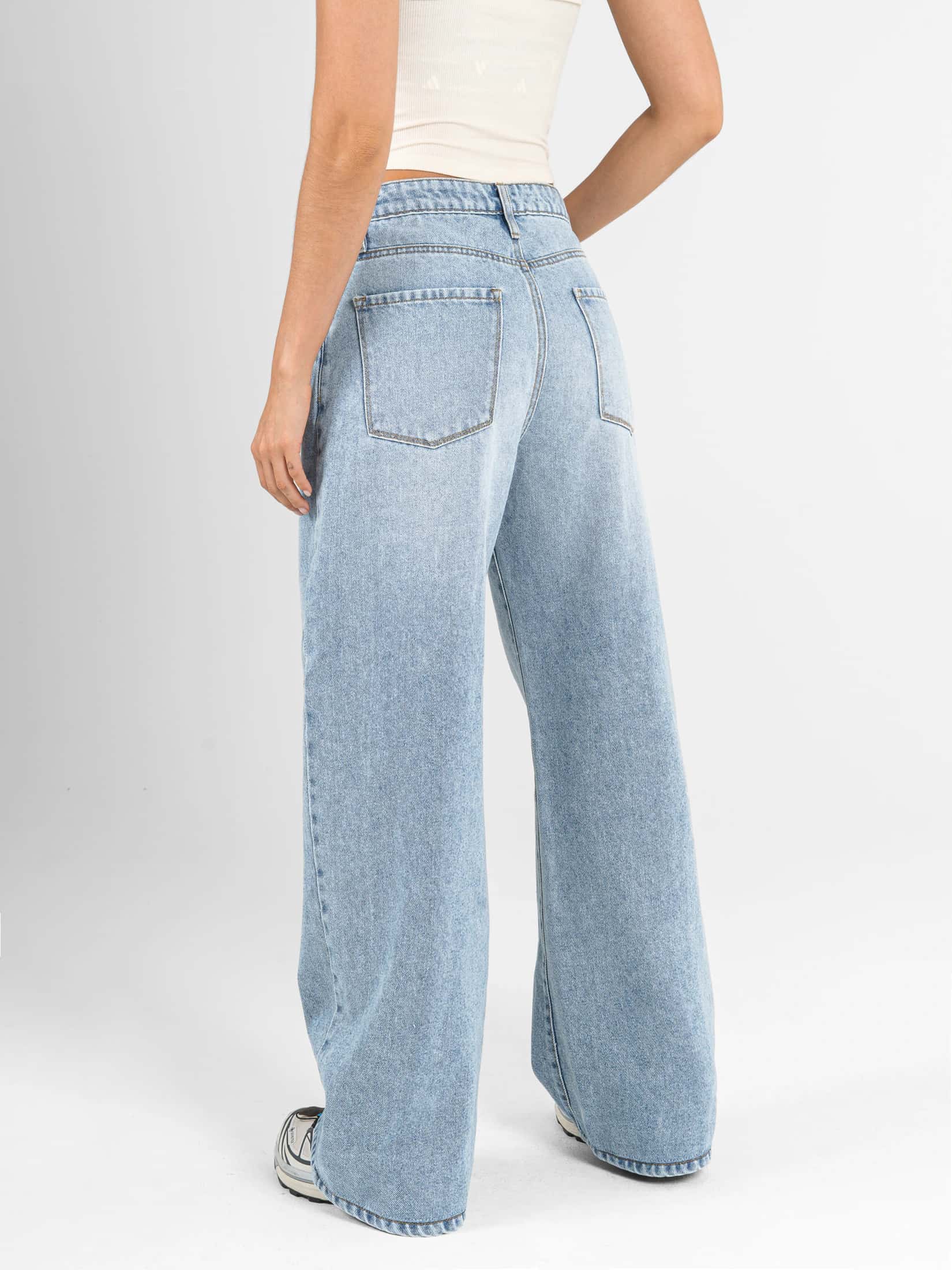 Ref: 066526 Jean wide leg, rígido, con cortes, detalle en pretina, tono azul medio - miniatura 2