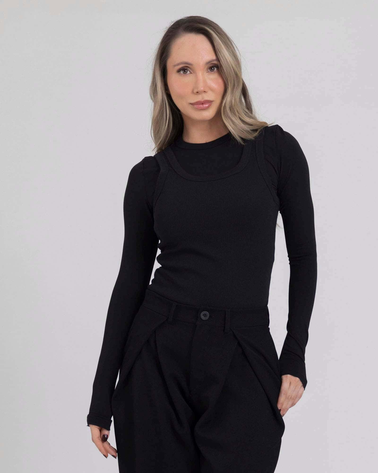 Blusa manga larga dual essence negro flexi FIBER