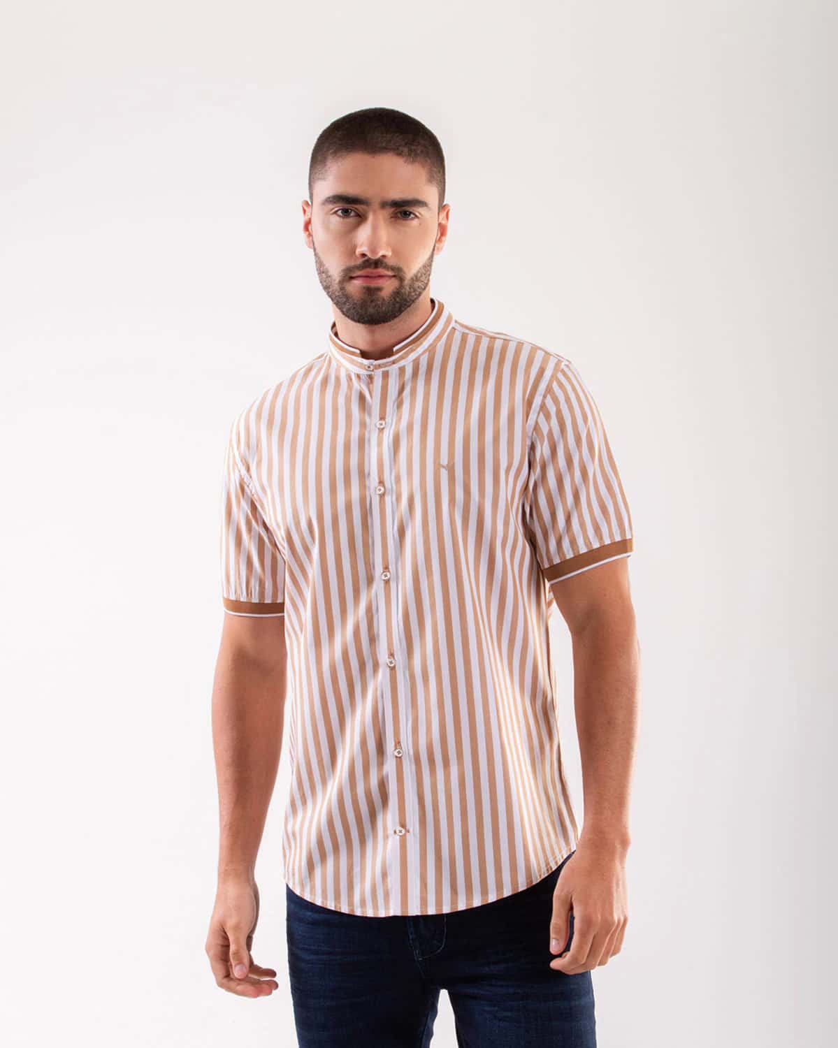 Camisa de rayas manga corta para hombre