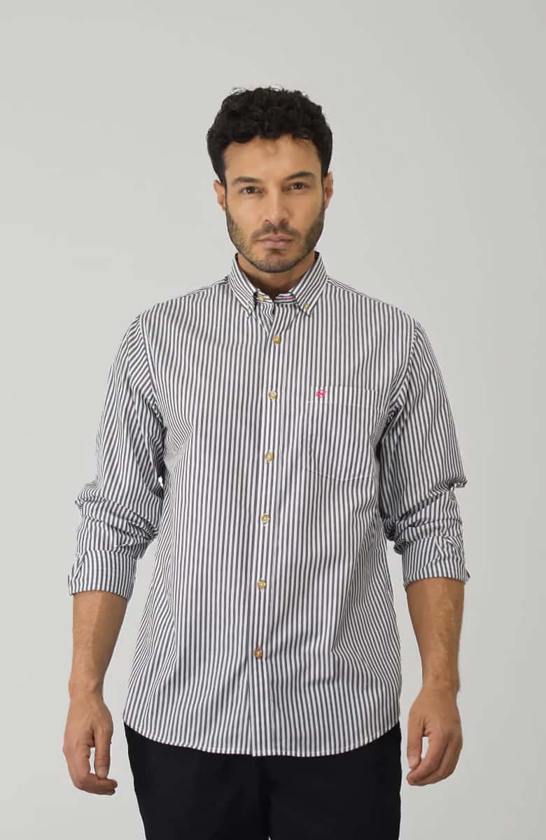 Camisa Manga larga a Rayas Negra para Hombre